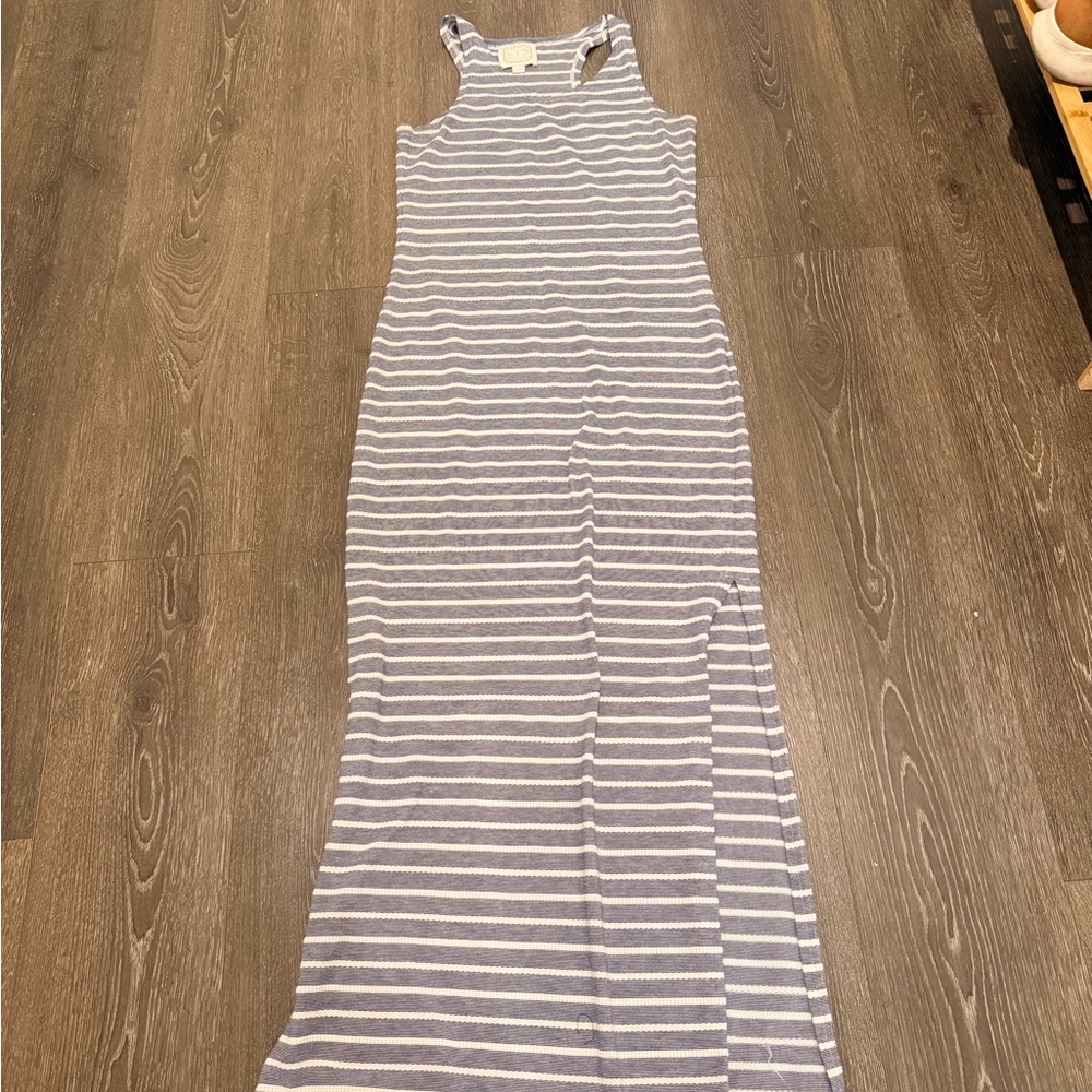 Sail to Sable Gray and White Striped Maxi Dress